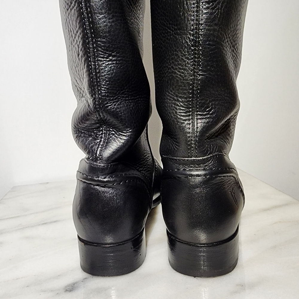 FRYE Melissa Black Leather Tall Pull-on Boots - Picture 6 of 9